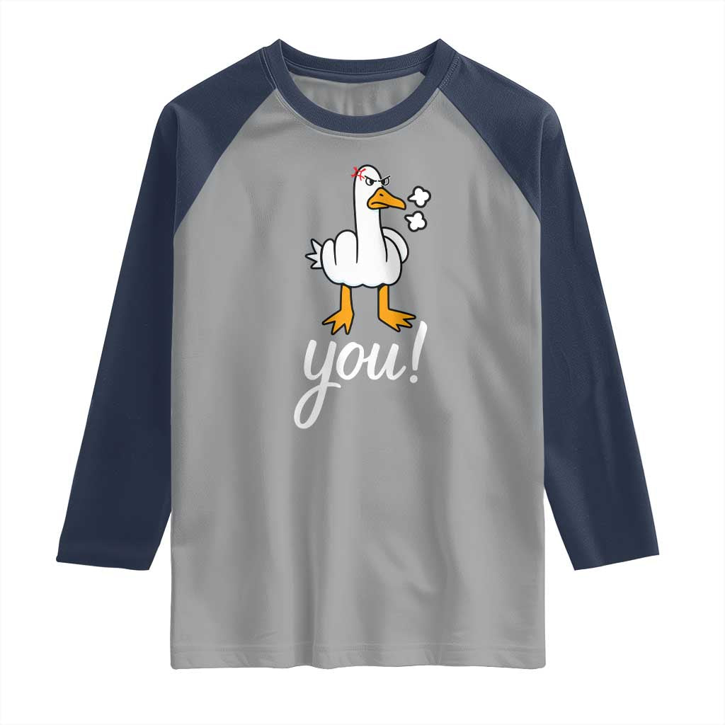 Funny Sarcastic Duck You Raglan Shirt Farm Animal Gift TS12 Sport Gray Navy Print Your Wear