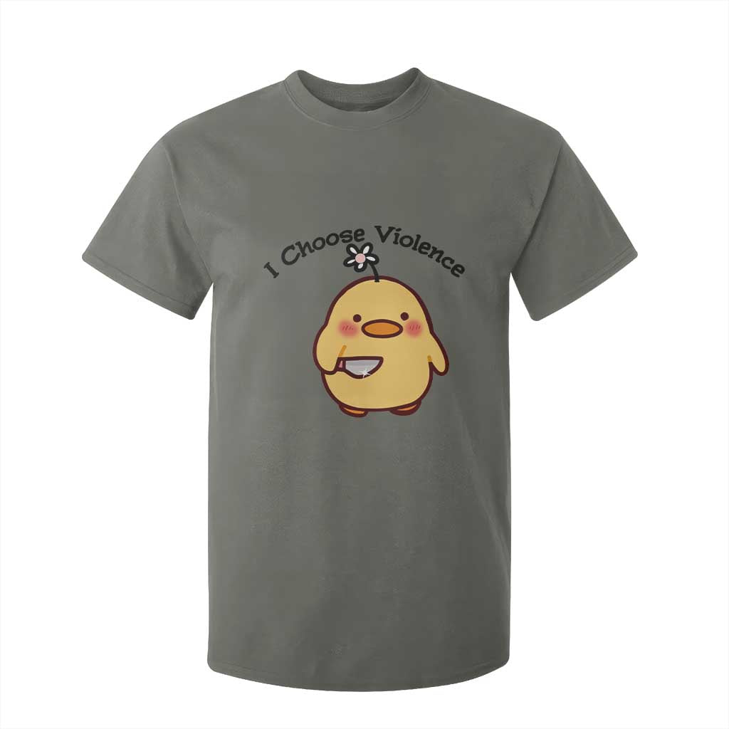 I Choose Violence T Shirt For Kid Funny Duck With Knife Gift TS12 Military Green Print Your Wear