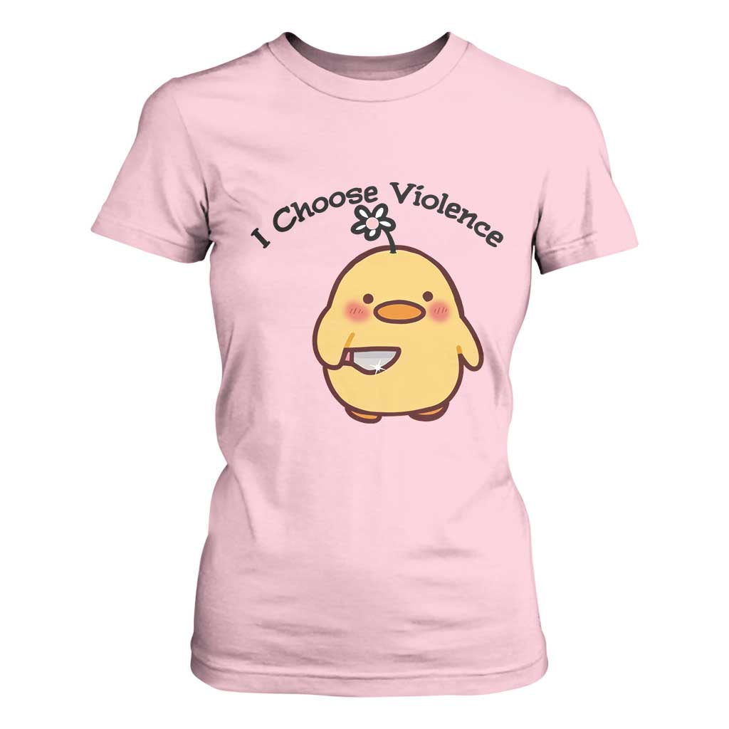 I Choose Violence T Shirt For Women Funny Duck With Knife Gift TS12 Light Pink Print Your Wear