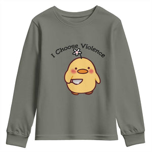 I Choose Violence Youth Sweatshirt Funny Duck With Knife Gift TS12 Military Green Print Your Wear