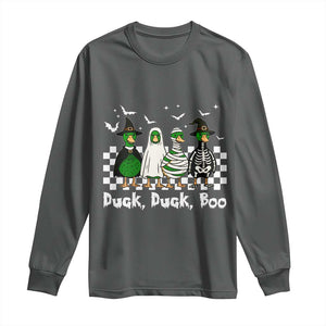 Halloween Duck Duck Boo Long Sleeve Shirt Funny Spooky Gift TS12 Dark Heather Print Your Wear