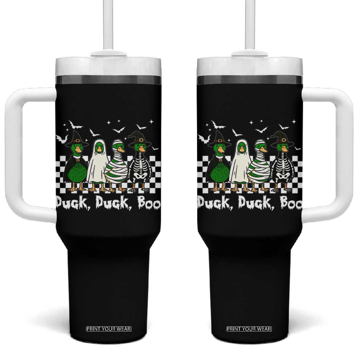 Halloween Duck Duck Boo Tumbler With Handle Funny Spooky Gift TS12 One Size: 40 oz Black Print Your Wear