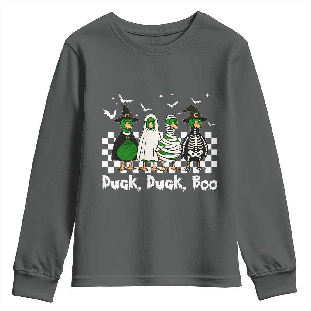 Halloween Duck Duck Boo Youth Sweatshirt Funny Spooky Gift TS12 Dark Heather Print Your Wear