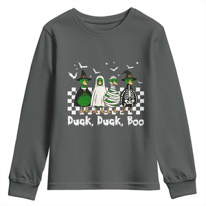 Halloween Duck Duck Boo Youth Sweatshirt Funny Spooky Gift TS12 Dark Heather Print Your Wear
