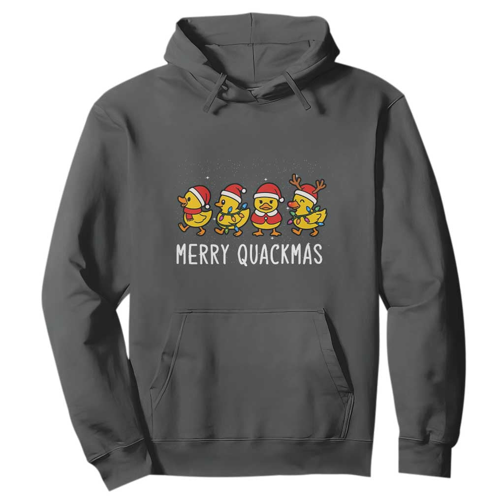 Funny Christmas Duck Hoodie Merry Quackmas Gift TS12 Dark Heather Print Your Wear