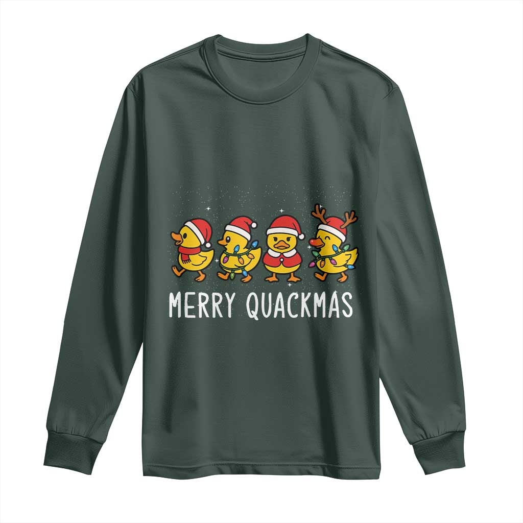 Funny Christmas Duck Long Sleeve Shirt Merry Quackmas Gift TS12 Dark Forest Green Print Your Wear