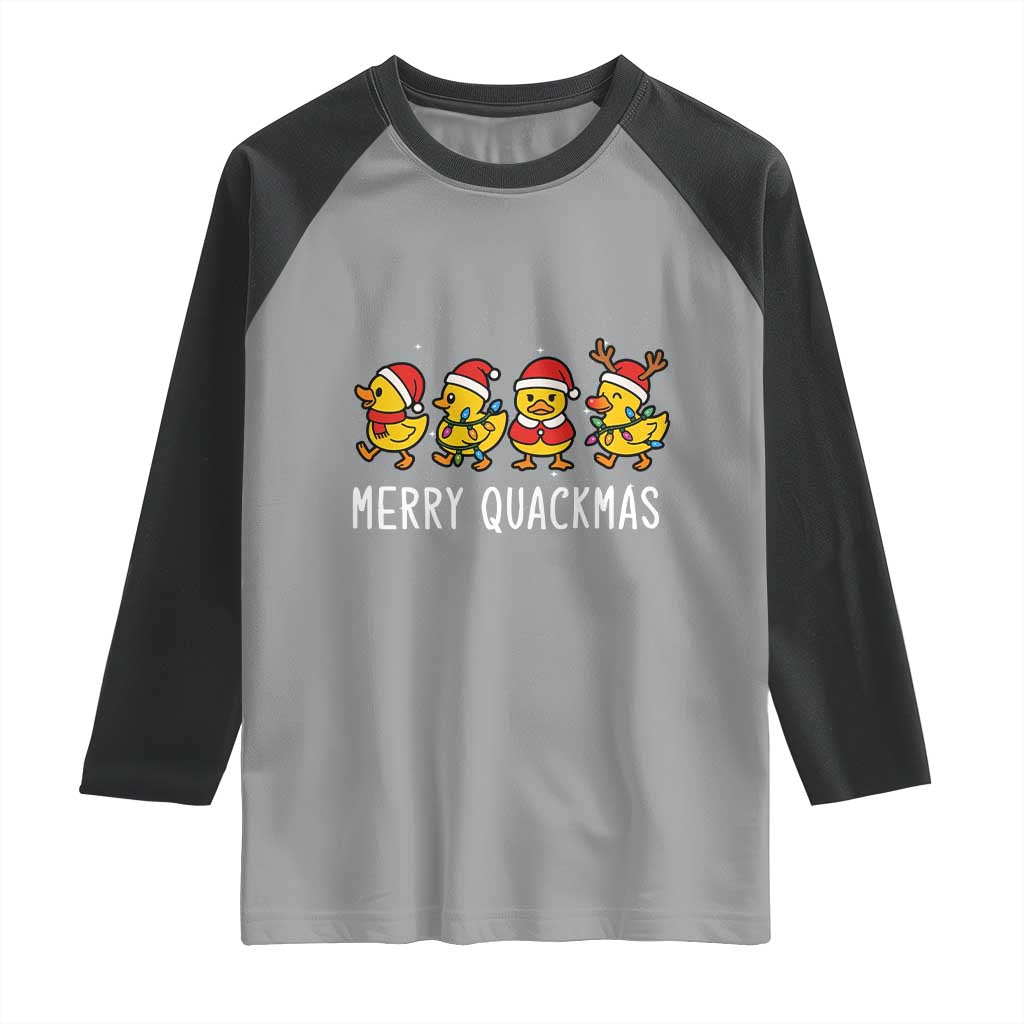 Funny Christmas Duck Raglan Shirt Merry Quackmas Gift TS12 Sport Gray Black Print Your Wear