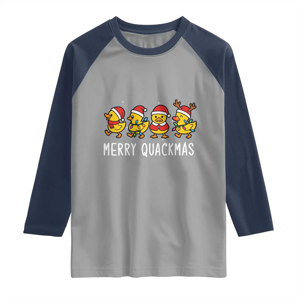 Funny Christmas Duck Raglan Shirt Merry Quackmas Gift TS12 Sport Gray Navy Print Your Wear