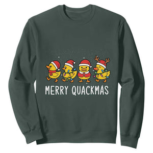 Funny Christmas Duck Sweatshirt Merry Quackmas Gift TS12 Dark Forest Green Print Your Wear