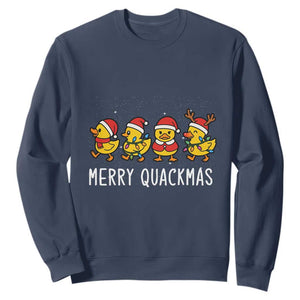 Funny Christmas Duck Sweatshirt Merry Quackmas Gift TS12 Navy Print Your Wear