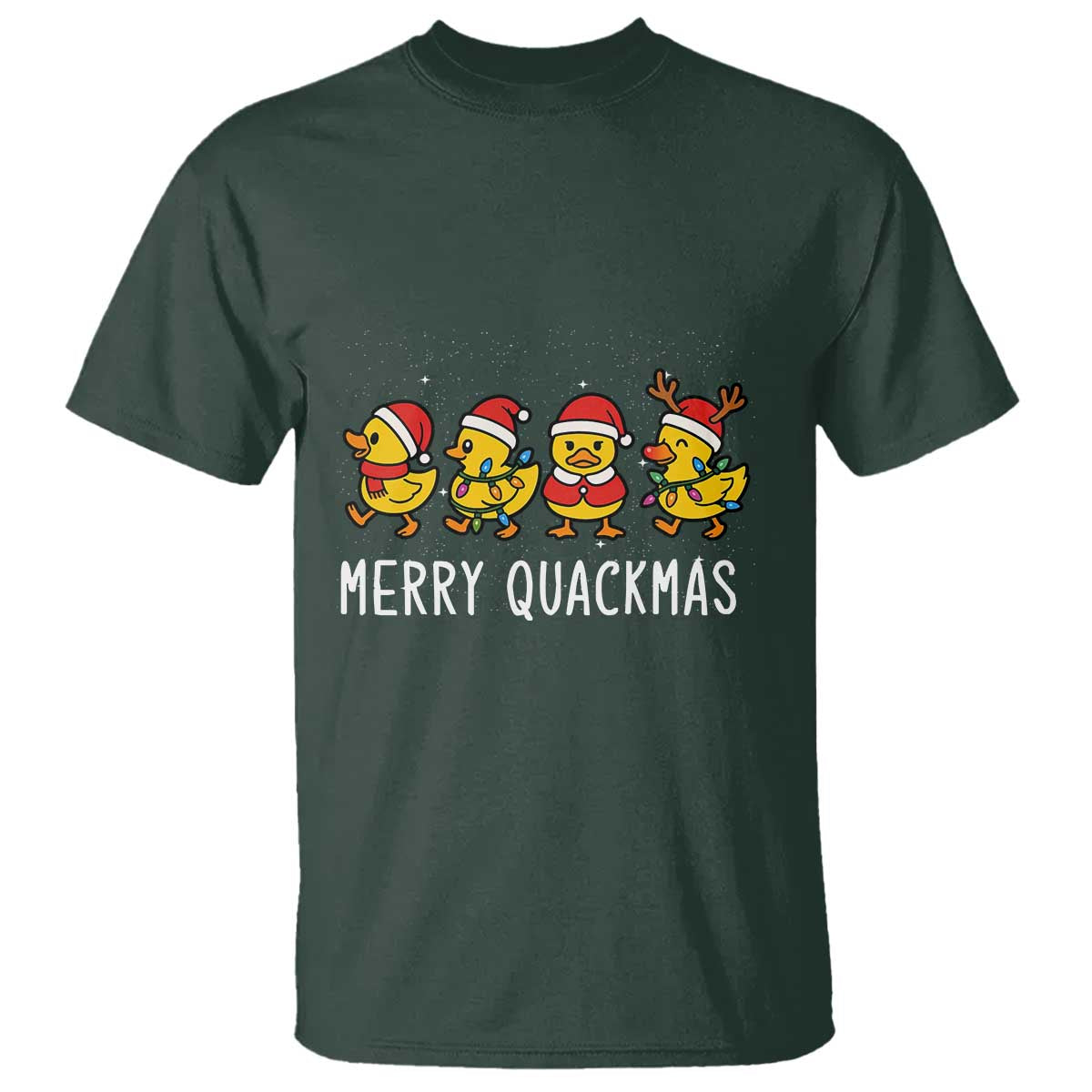 Funny Christmas Duck T Shirt Merry Quackmas Gift TS12 Dark Forest Green Print Your Wear