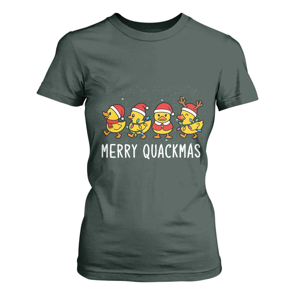 Funny Christmas Duck T Shirt For Women Merry Quackmas Gift TS12 Dark Forest Green Print Your Wear