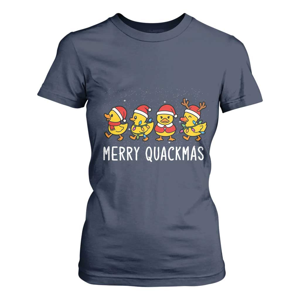 Funny Christmas Duck T Shirt For Women Merry Quackmas Gift TS12 Navy Print Your Wear