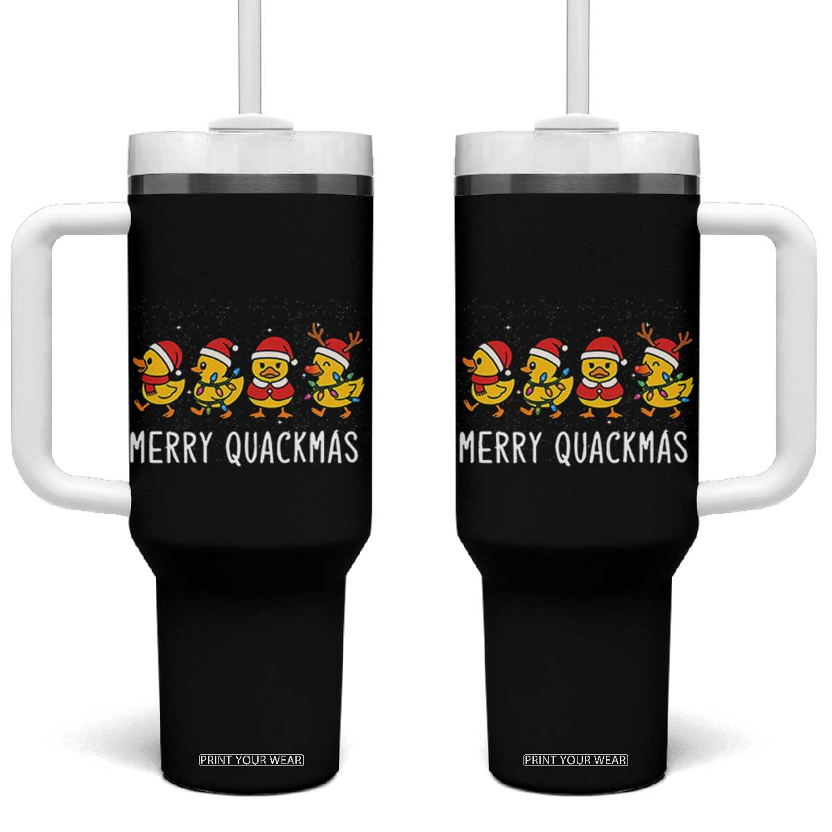 Funny Christmas Duck Tumbler With Handle Merry Quackmas Gift TS12 One Size: 40 oz Black Print Your Wear