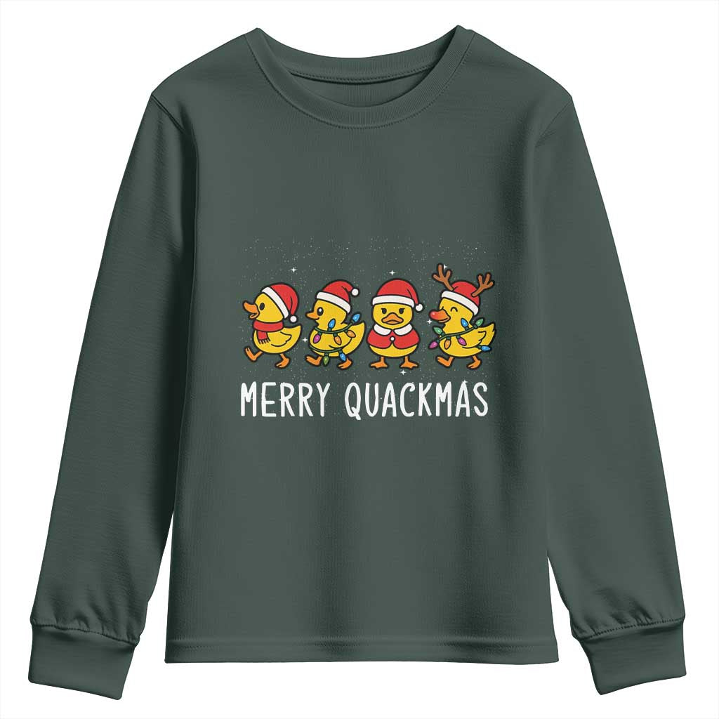Funny Christmas Duck Youth Sweatshirt Merry Quackmas Gift TS12 Dark Forest Green Print Your Wear