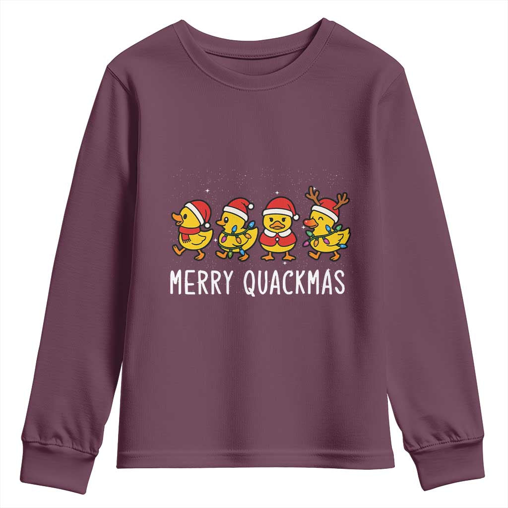 Funny Christmas Duck Youth Sweatshirt Merry Quackmas Gift TS12 Maroon Print Your Wear