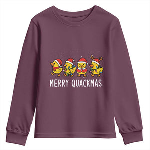 Funny Christmas Duck Youth Sweatshirt Merry Quackmas Gift TS12 Maroon Print Your Wear