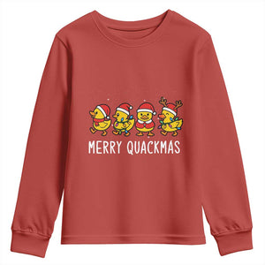 Funny Christmas Duck Youth Sweatshirt Merry Quackmas Gift TS12 Red Print Your Wear