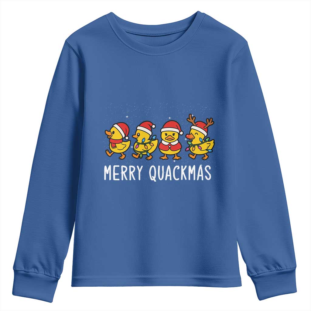 Funny Christmas Duck Youth Sweatshirt Merry Quackmas Gift TS12 Royal Blue Print Your Wear