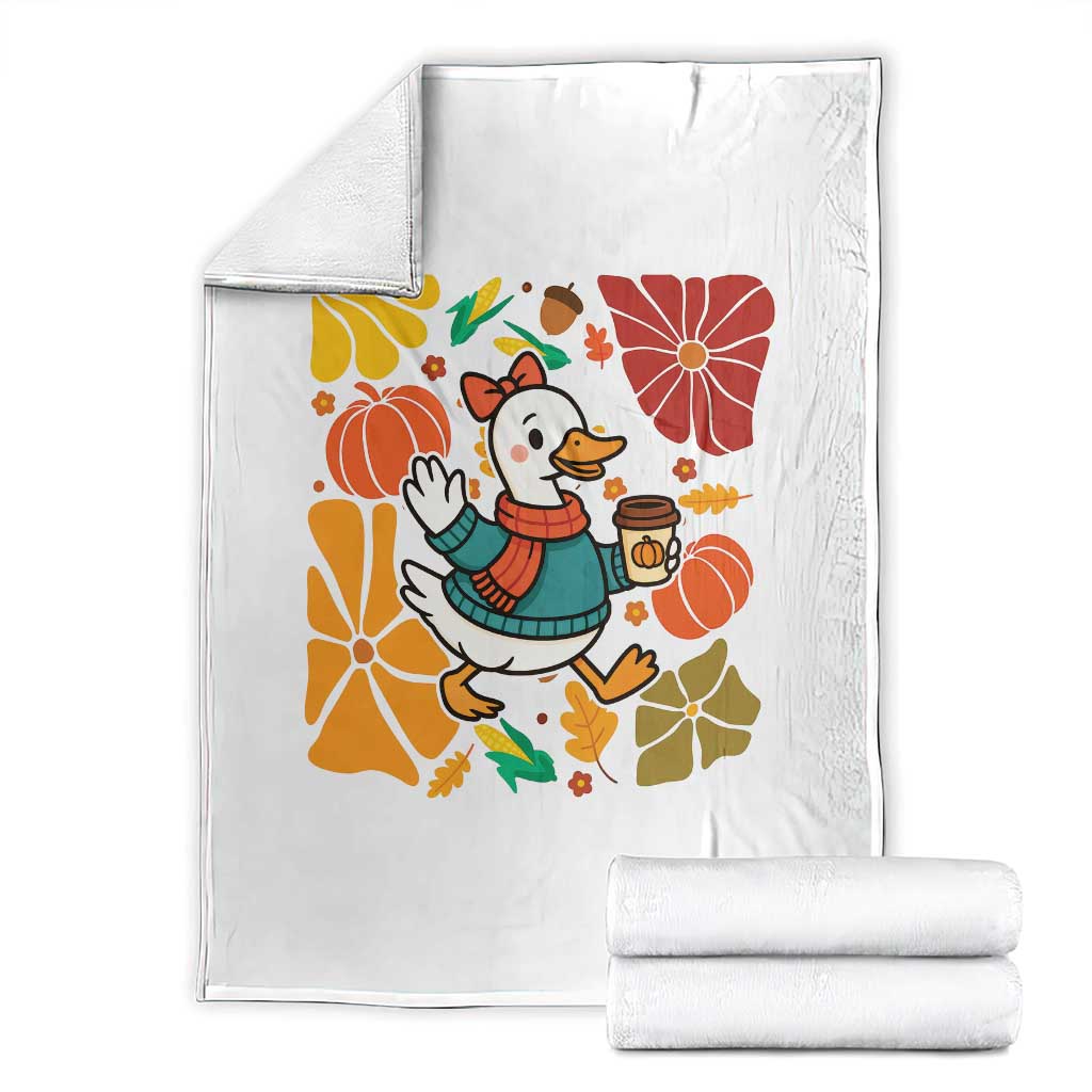Thanksgiving Duck Lover Gift Throw Blanket Cute Duck Drinking Coffee TS12 White Print Your Wear