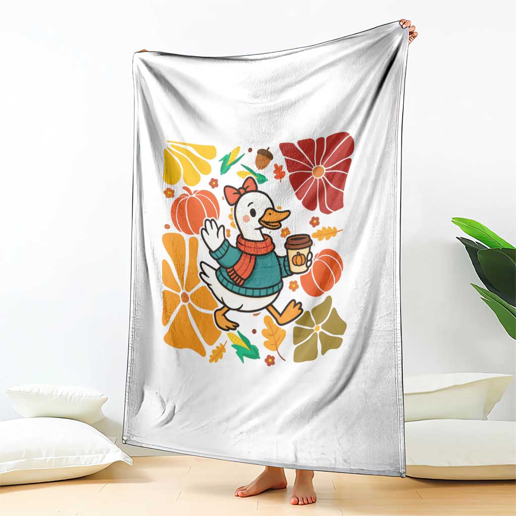 Thanksgiving Duck Lover Gift Throw Blanket Cute Duck Drinking Coffee TS12 Print Your Wear