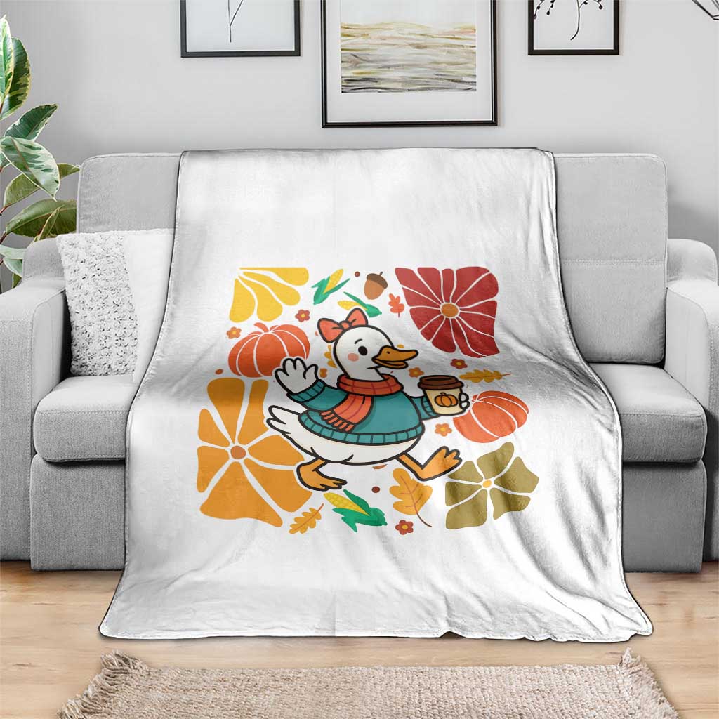 Thanksgiving Duck Lover Gift Throw Blanket Cute Duck Drinking Coffee TS12 Print Your Wear