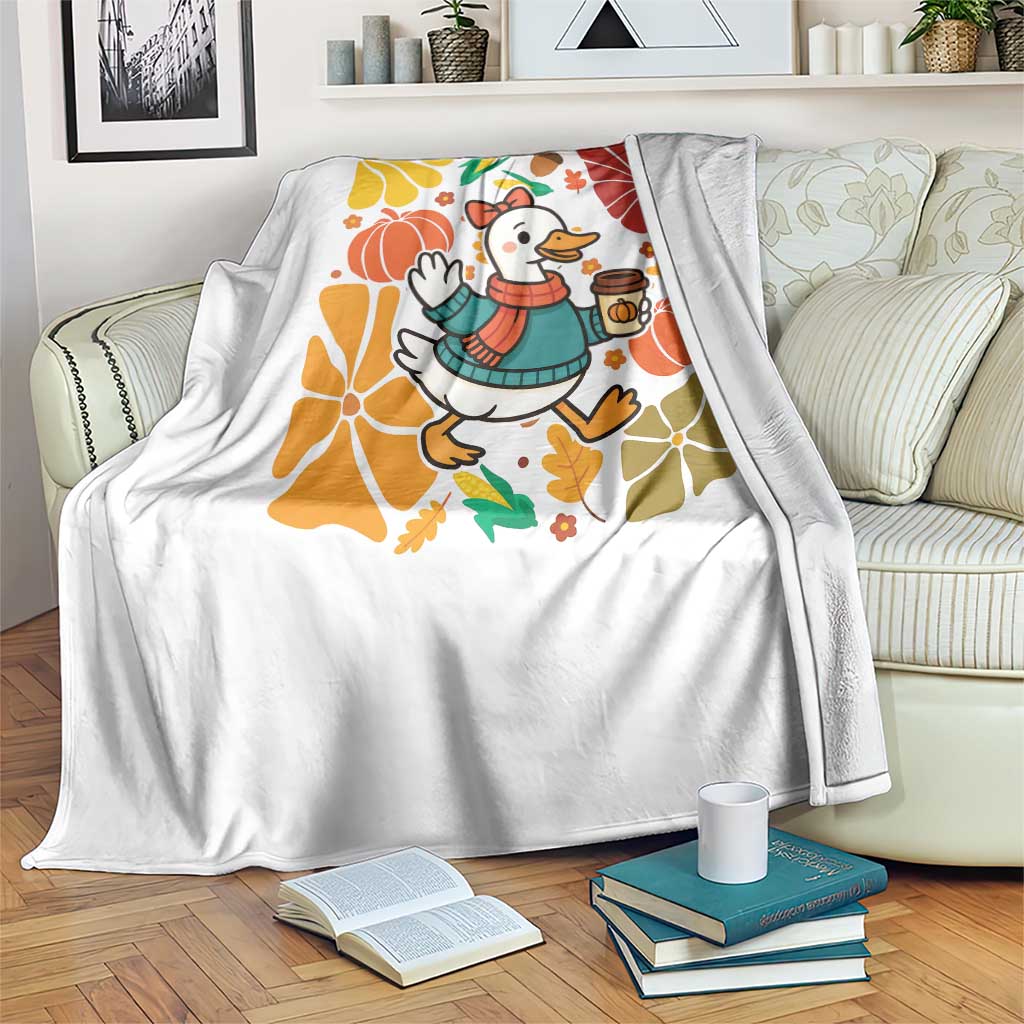 Thanksgiving Duck Lover Gift Throw Blanket Cute Duck Drinking Coffee TS12 Print Your Wear