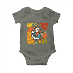 Thanksgiving Duck Lover Gift Baby Onesie Cute Duck Drinking Coffee TS12 Military Green Print Your Wear
