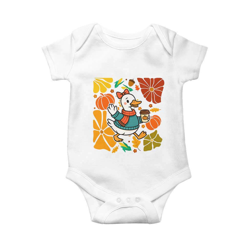Thanksgiving Duck Lover Gift Baby Onesie Cute Duck Drinking Coffee TS12 White Print Your Wear