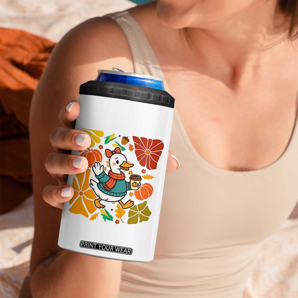 Thanksgiving Duck Lover Gift 4 in 1 Can Cooler Tumbler Cute Duck Drinking Coffee TS12 Print Your Wear