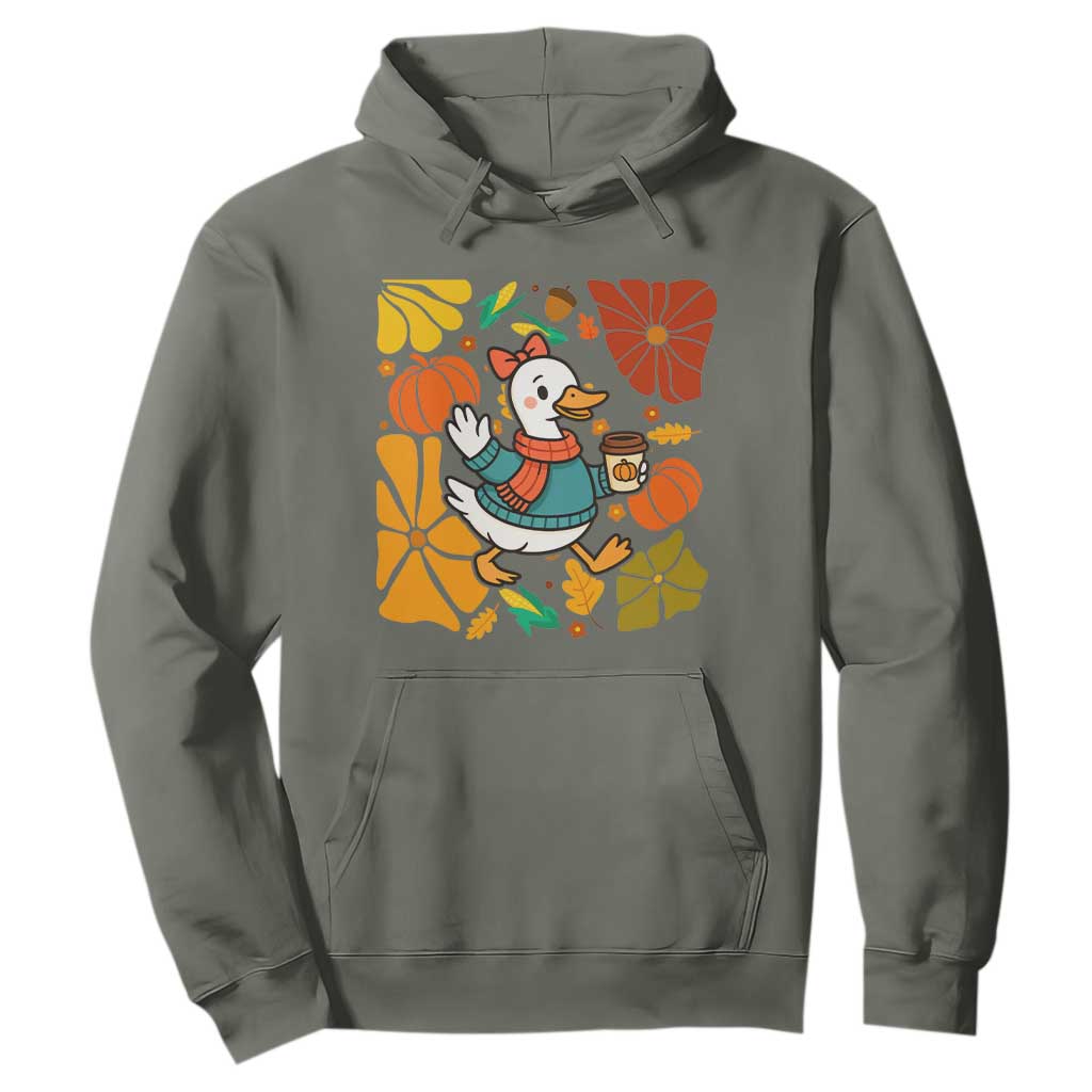 Thanksgiving Duck Lover Gift Hoodie Cute Duck Drinking Coffee TS12 Military Green Print Your Wear