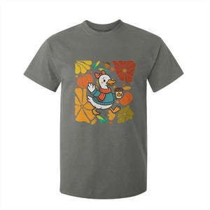Thanksgiving Duck Lover Gift T Shirt For Kid Cute Duck Drinking Coffee TS12 Military Green Print Your Wear