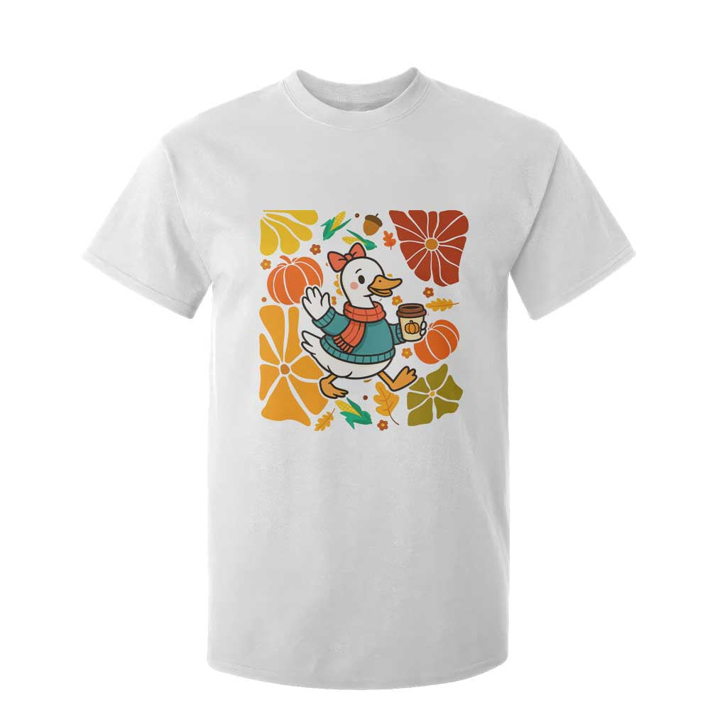 Thanksgiving Duck Lover Gift T Shirt For Kid Cute Duck Drinking Coffee TS12 White Print Your Wear