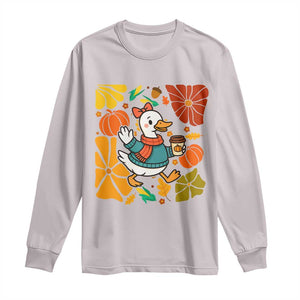 Thanksgiving Duck Lover Gift Long Sleeve Shirt Cute Duck Drinking Coffee TS12 Ice Gray Print Your Wear