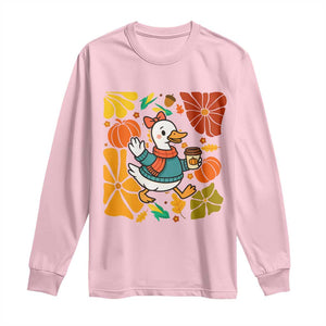 Thanksgiving Duck Lover Gift Long Sleeve Shirt Cute Duck Drinking Coffee TS12 Light Pink Print Your Wear