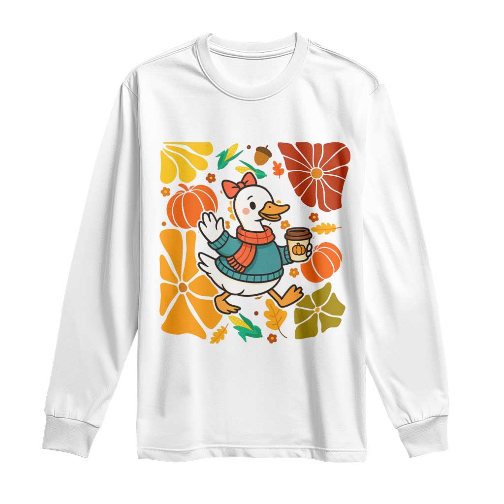 Thanksgiving Duck Lover Gift Long Sleeve Shirt Cute Duck Drinking Coffee TS12 White Print Your Wear