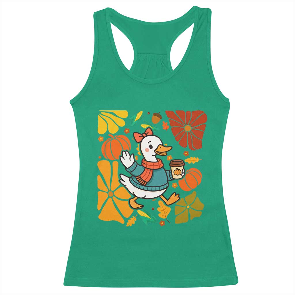 Thanksgiving Duck Lover Gift Racerback Tank Top Cute Duck Drinking Coffee TS12 Irish Green Print Your Wear