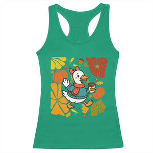 Thanksgiving Duck Lover Gift Racerback Tank Top Cute Duck Drinking Coffee TS12 Irish Green Print Your Wear