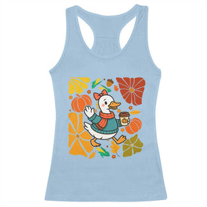 Thanksgiving Duck Lover Gift Racerback Tank Top Cute Duck Drinking Coffee TS12 Light Blue Print Your Wear