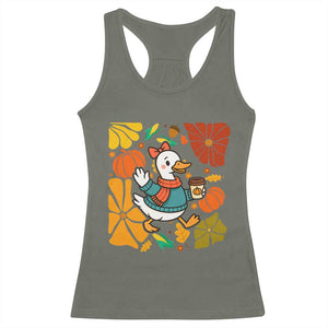 Thanksgiving Duck Lover Gift Racerback Tank Top Cute Duck Drinking Coffee TS12 Military Green Print Your Wear