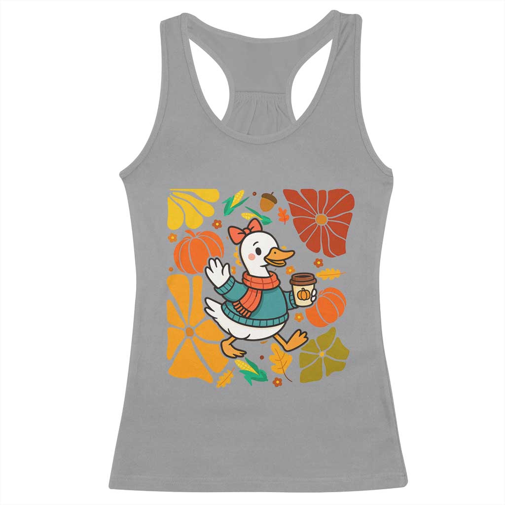 Thanksgiving Duck Lover Gift Racerback Tank Top Cute Duck Drinking Coffee TS12 Sport Gray Print Your Wear