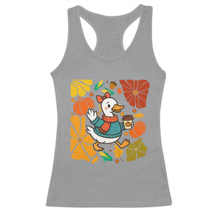 Thanksgiving Duck Lover Gift Racerback Tank Top Cute Duck Drinking Coffee TS12 Sport Gray Print Your Wear