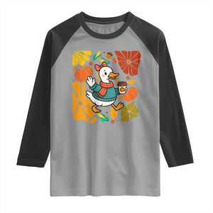 Thanksgiving Duck Lover Gift Raglan Shirt Cute Duck Drinking Coffee TS12 Sport Gray Black Print Your Wear