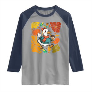 Thanksgiving Duck Lover Gift Raglan Shirt Cute Duck Drinking Coffee TS12 Sport Gray Navy Print Your Wear