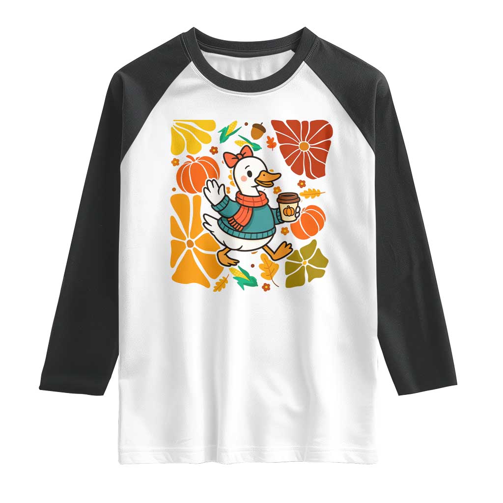 Thanksgiving Duck Lover Gift Raglan Shirt Cute Duck Drinking Coffee TS12 White Black Print Your Wear