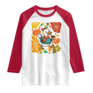 Thanksgiving Duck Lover Gift Raglan Shirt Cute Duck Drinking Coffee TS12 White Red Print Your Wear