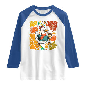 Thanksgiving Duck Lover Gift Raglan Shirt Cute Duck Drinking Coffee TS12 White Royal Print Your Wear