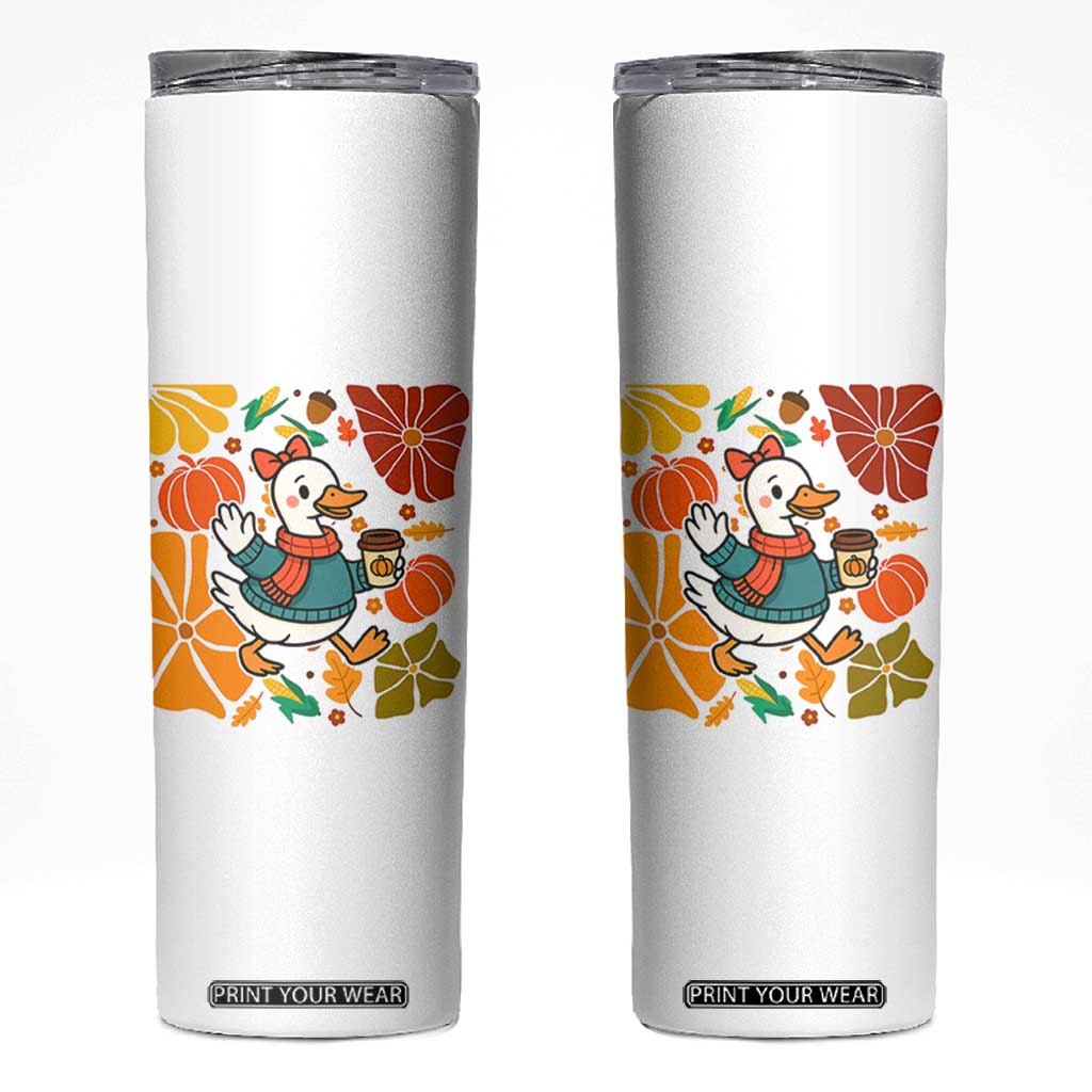 Thanksgiving Duck Lover Gift Skinny Tumbler Cute Duck Drinking Coffee TS12 White Print Your Wear