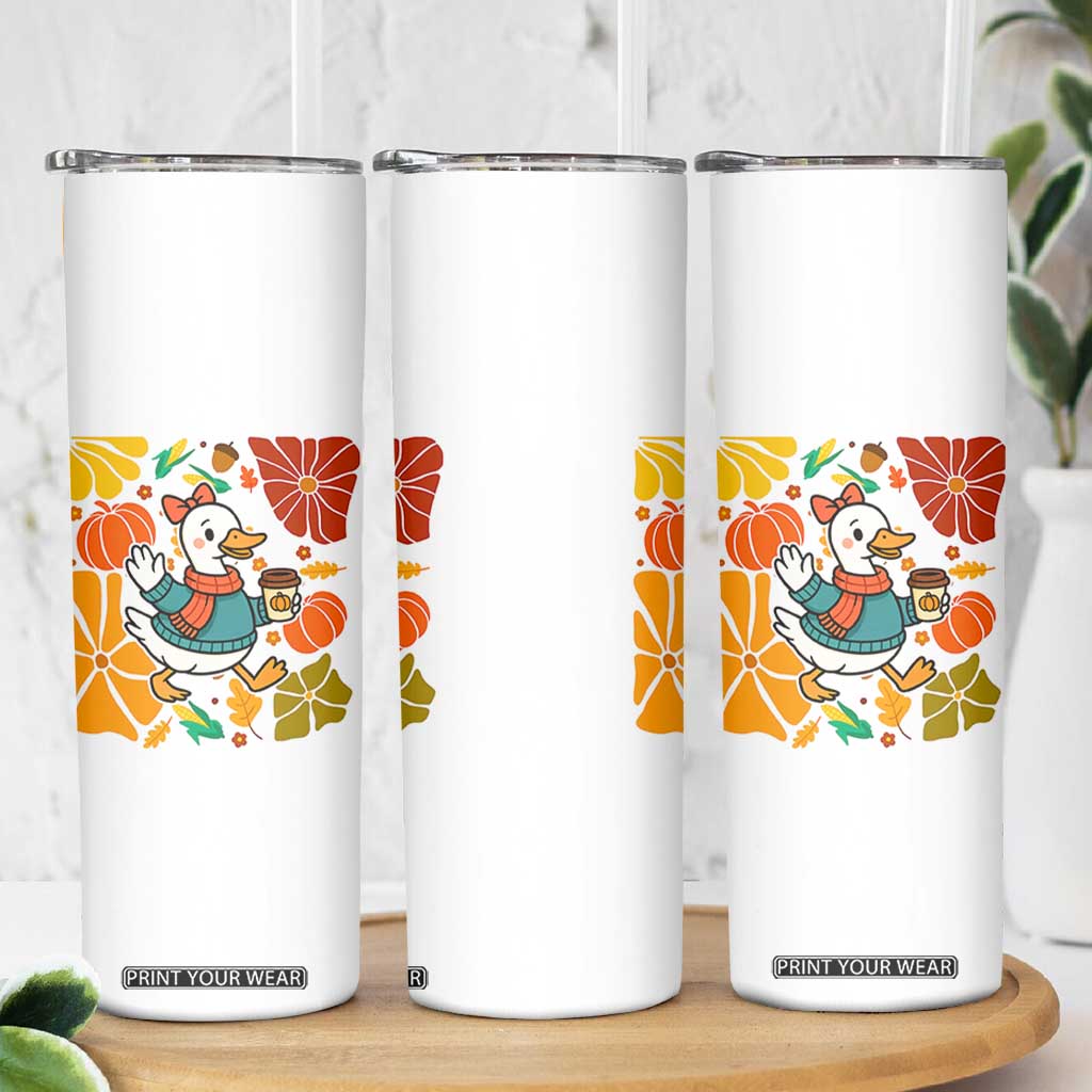 Thanksgiving Duck Lover Gift Skinny Tumbler Cute Duck Drinking Coffee TS12 Print Your Wear