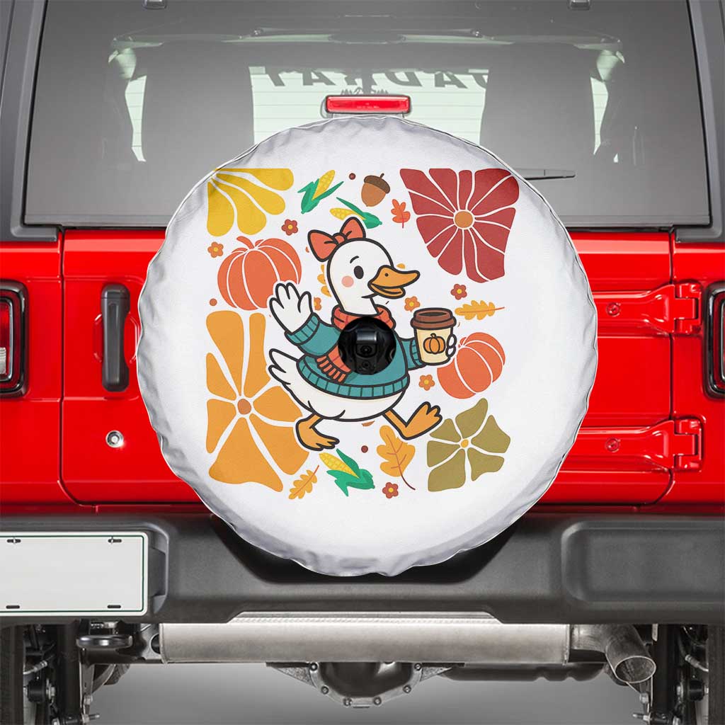 Thanksgiving Duck Lover Gift Spare Tire Cover Cute Duck Drinking Coffee TS12 White Print Your Wear